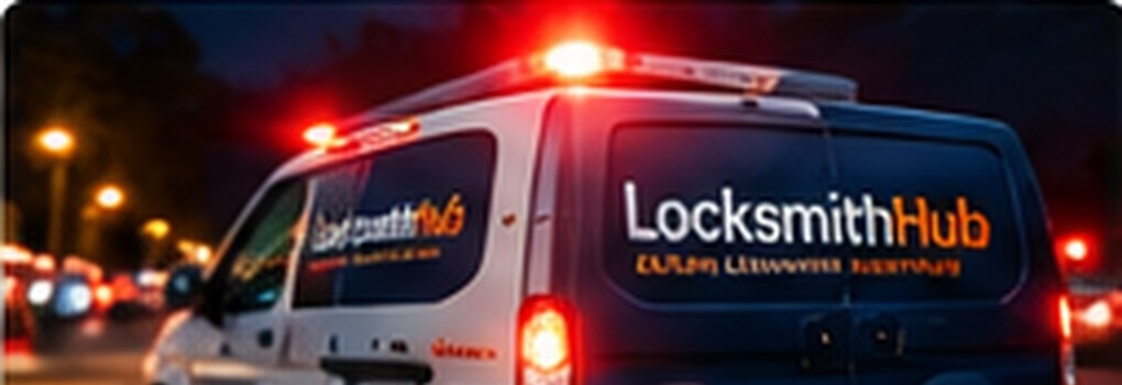 Emergency locksmith service van with red warning lights
